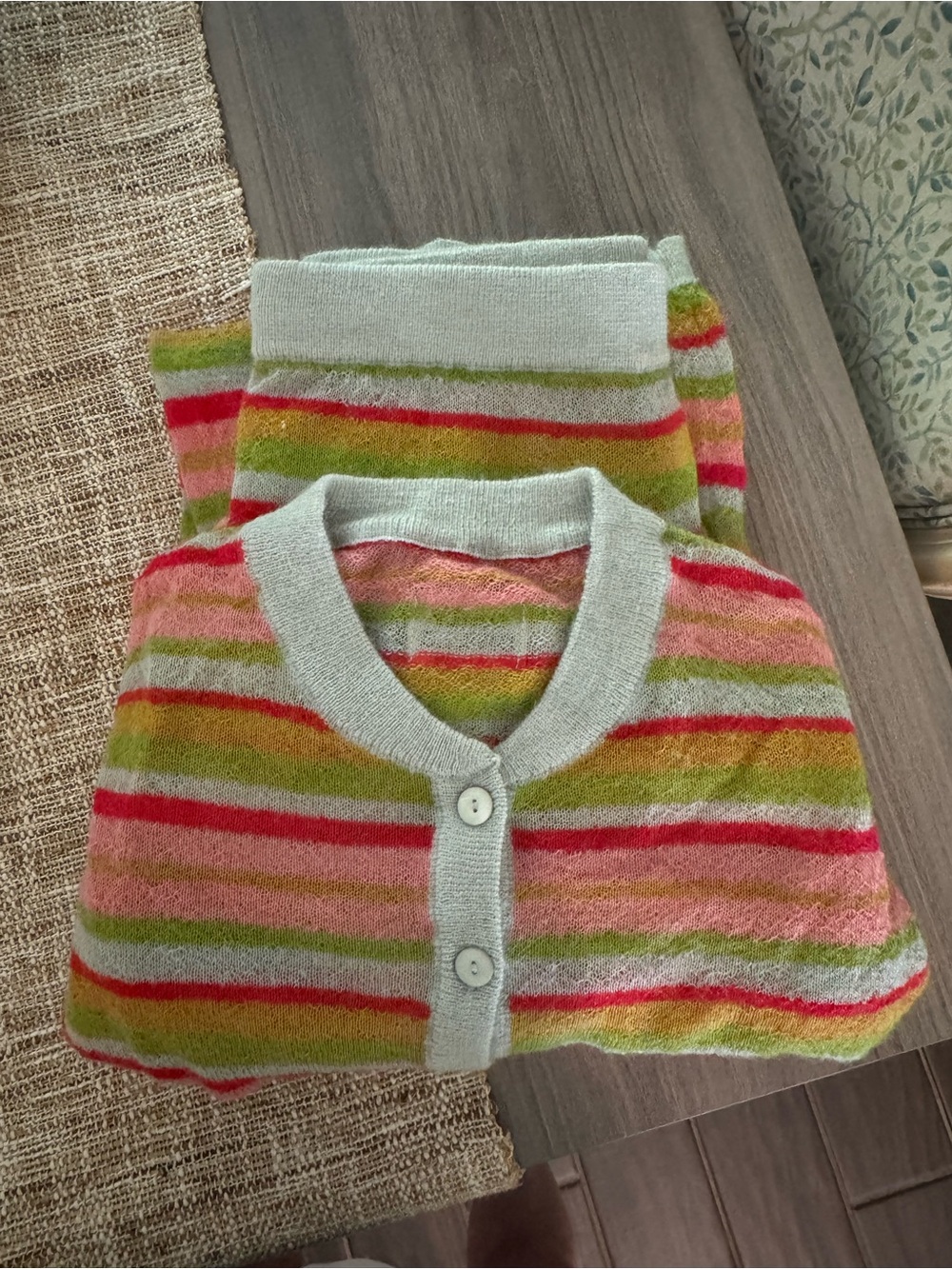Daily Drills: Striped Knit Cardigan and Pants Set - Multicolor